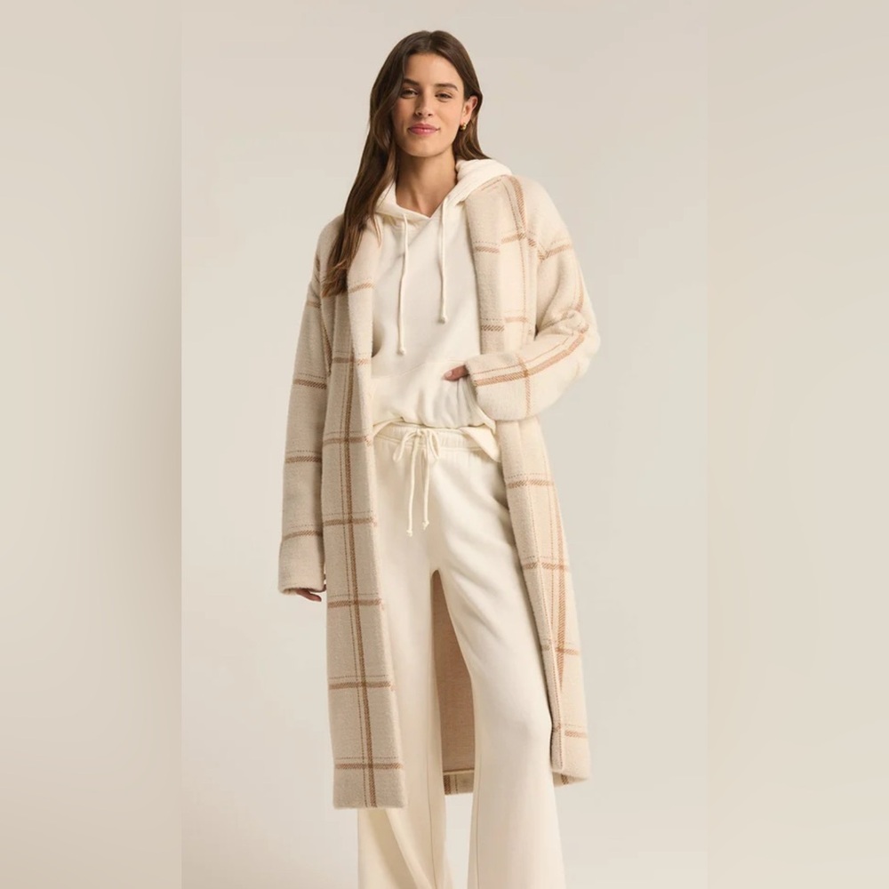 Z Supply Cream Plaid Long Coat